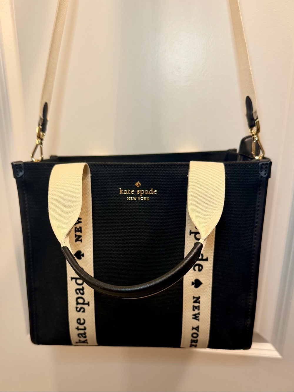 kate spade Black Tote with Cream Logo Straps